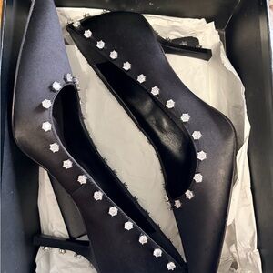 Alexander Wang Black Satin Crystal-Embellished Pointed Pumps
